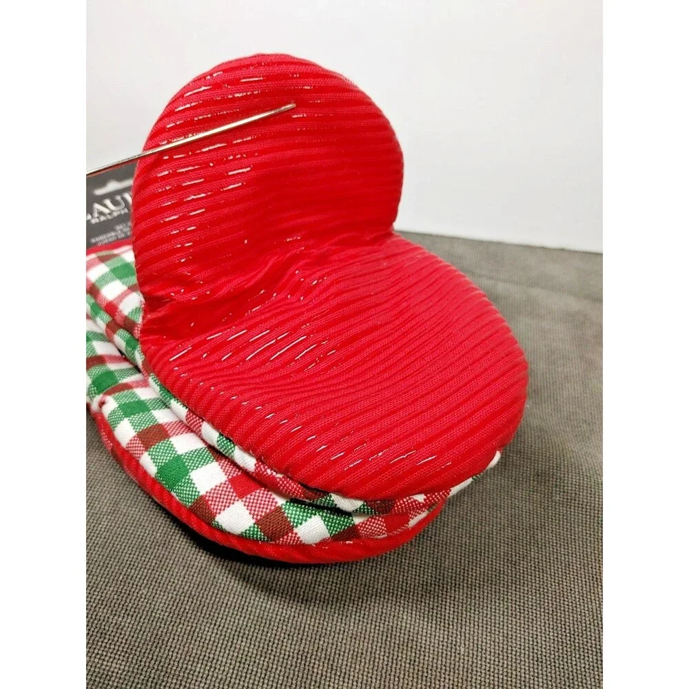 Ralph Lauren Kitchen Oven Mini Mitts Red Green Plaid 5.5